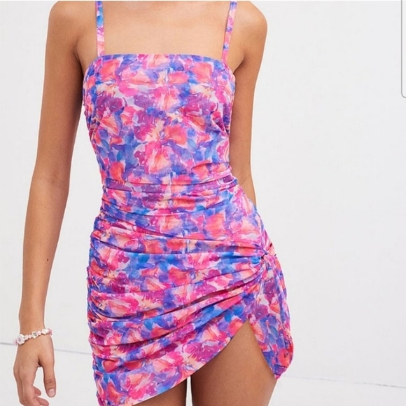 For Love & Lemons Natasha Floral Swim Cover Up Mesh Mini Dress in Multi Small - Picture 1 of 15